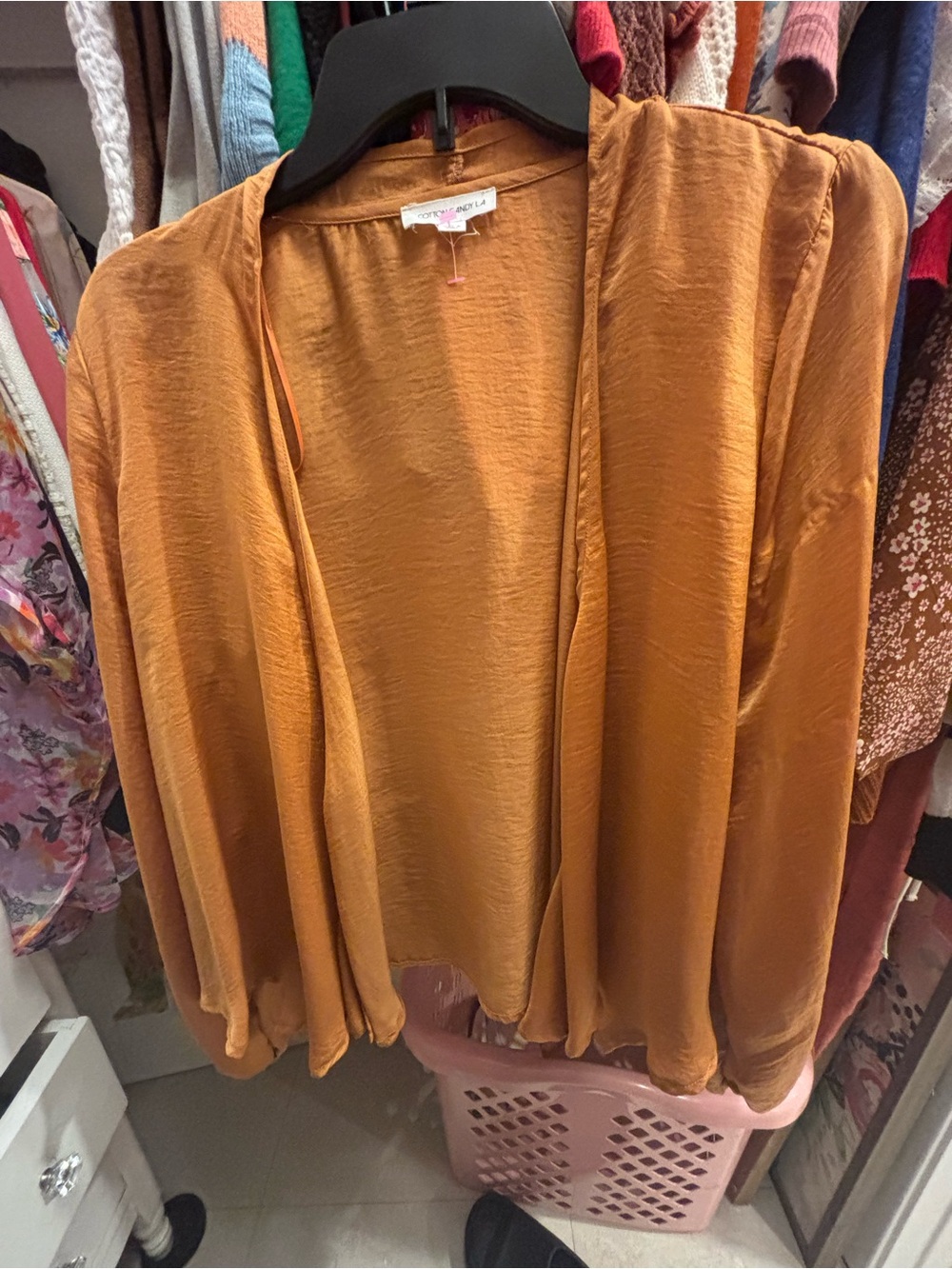 Cotton Candy Open-Front Silk Cardigan in Mustard Gold